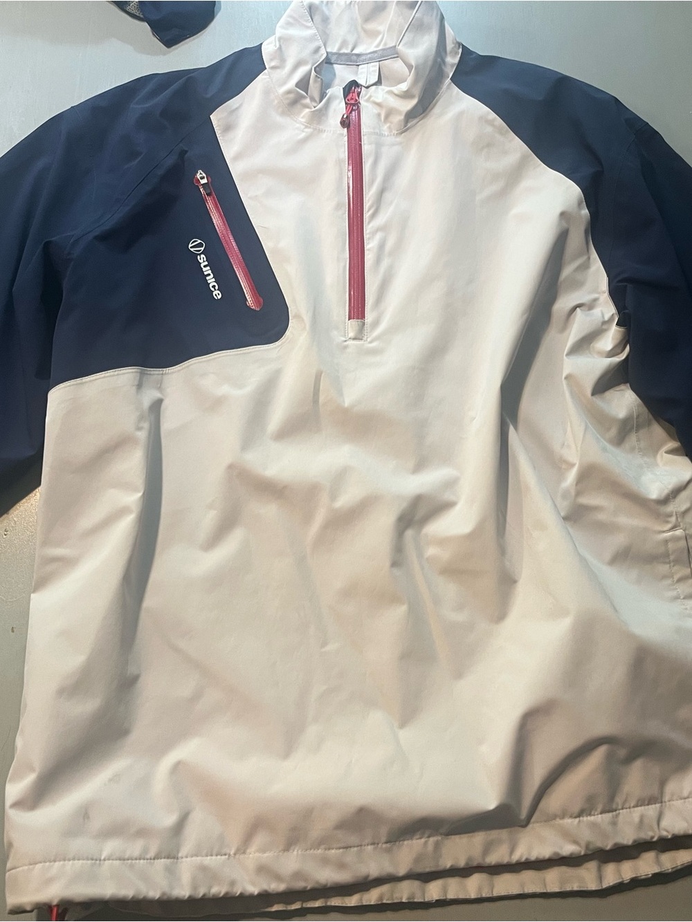 Sunice White and Navy Windbreaker with Pink Zipper Accents